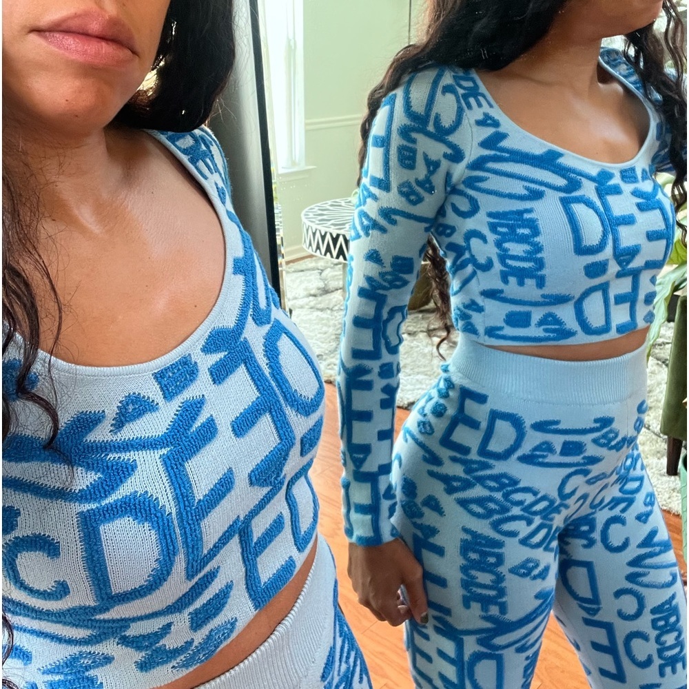 Fashion Nova Light Blue Love Letters Sweater Pant Set
